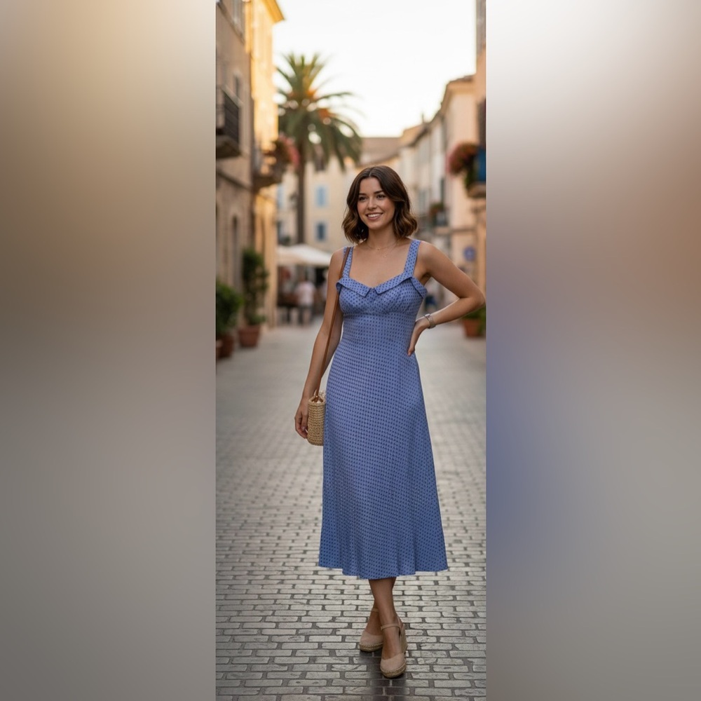 #Reformation Blue & Red Polka Dot Midi Dress - Size 12